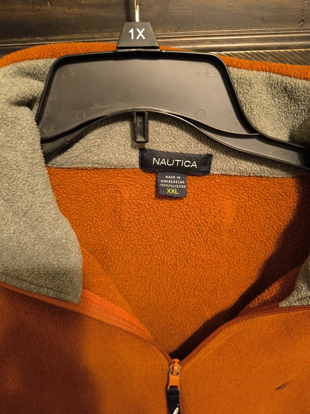 Nautica Rust Orange Fleece Zip Front Jacket with Gray Liner